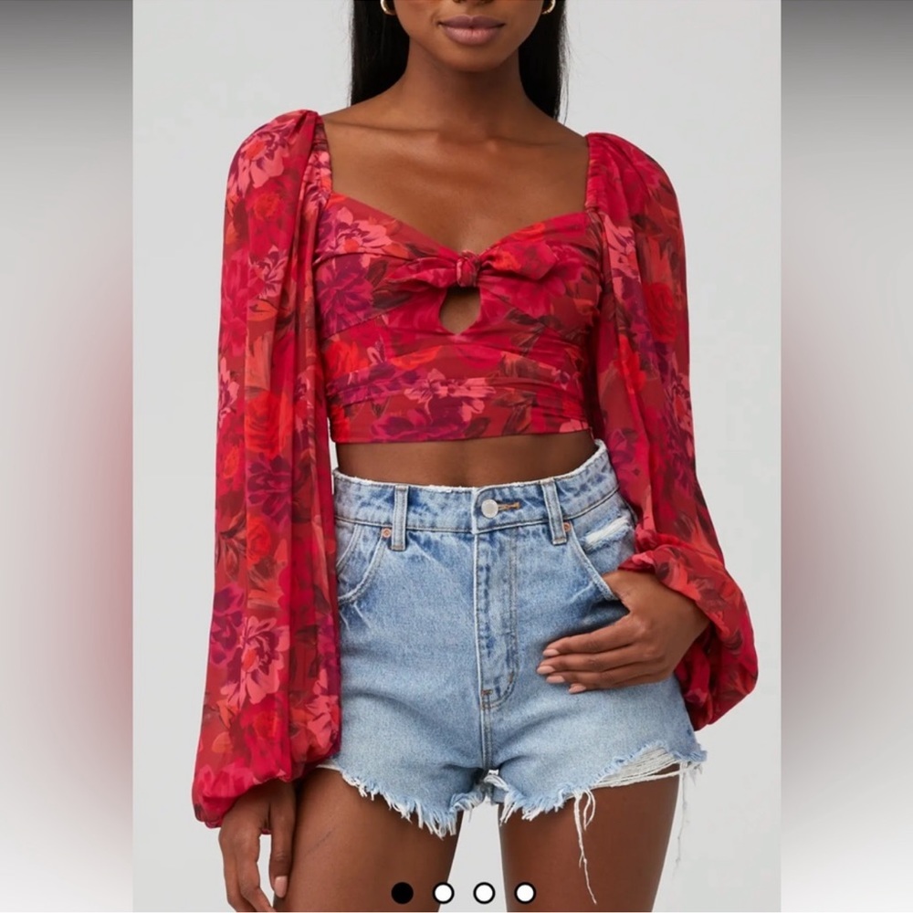 For love and lemons cropped red floral blouse